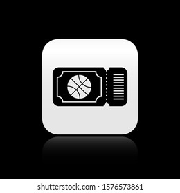 Black Basketball game ticket icon isolated on black background. Silver square button. Vector Illustration