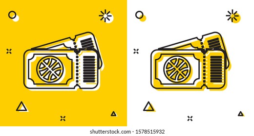 Black Basketball game ticket icon isolated on yellow and white background. Random dynamic shapes. Vector Illustration