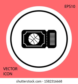 Black Basketball game ticket icon isolated on red background. White circle button. Vector Illustration