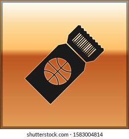Black Basketball game ticket icon isolated on gold background.  Vector Illustration