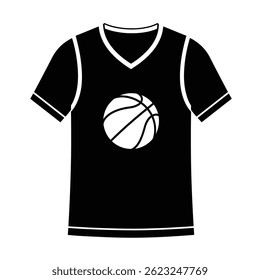 Black Basketball Jersey With White Trim And Ball Silhouette Vector Graphic