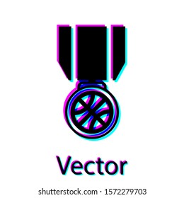 Black Basketball medal with ribbon icon isolated on white background.  Vector Illustration