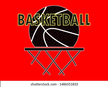 Black basketball on hoop for logo design, mark, label, banner, vector illustration