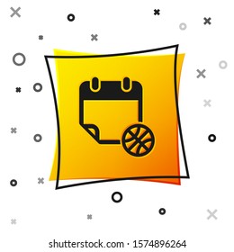 Black Basketball on sport calendar icon isolated on white background. Yellow square button. Vector Illustration