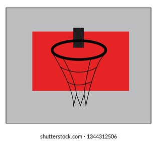 A black basketball ring fitted on a red basketball backboard vector color drawing or illustration