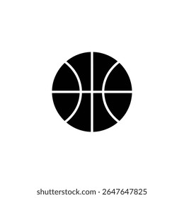 A black basketball silhouette icon is centrally positioned against a clean white backdrop, depicting sports equipment. The image is simple, featuring high contrast.