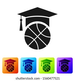 Black Basketball training icon isolated on white background. Set icons in color square buttons. Vector Illustration