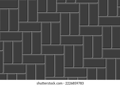 Schwarzes Korbgewebe Fliesenmosaik-Layout. Stein- oder Keramikziegelmauerhintergrund. Küche Backsplash Textur. Badezimmer oder WC-Bodendekoration. Sidewalk-Textur. Vektorgrafik