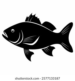 black bass fish silhouette vector on white background.