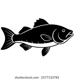 black bass fish silhouette vector on white background.