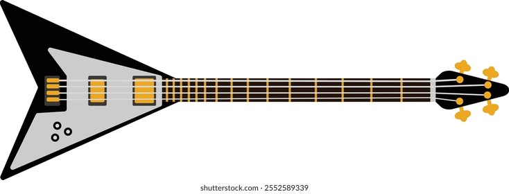 Ilustração vetor guitarra baixo preto no fundo branco.