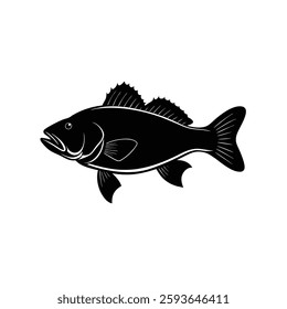 Black Bass Silhouette Vector Art | Black Bass Fish Black Design Illustration