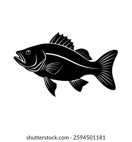 Black Bass Silhouette Vector Art | Black Bass Fish Black Design Illustration