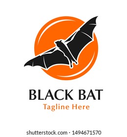 black bat and circle bird logo design