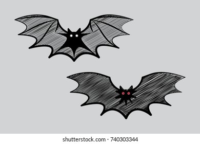 Black bat in flight. Silhouette. Sketch for tattoo, design element. Isolated image. Color vector illustration EPS8.