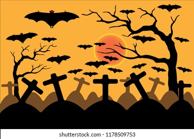 black bat flying in halloween night.