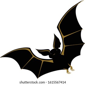 Black Bat with gold on the wings. Vector illustration