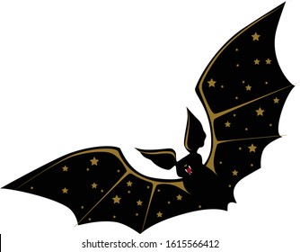 Black Bat with gold stars on the wings. Vector illustration