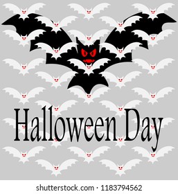 Black bat in halloween and white as background, vector image