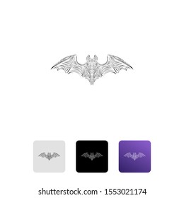 Black bat icon isolated on white background. Bat icon. Geometric flying mouse logo design. Set icons colorful square buttons. Vector Illustration