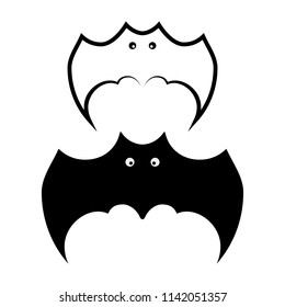 Black bat icon set. Bats silhouettes. Stencil, Halloween symbol. Set bats. Flying bats with eyes. Cartoon vampire vector. Line art. Tattoo. Vampire vector bat.