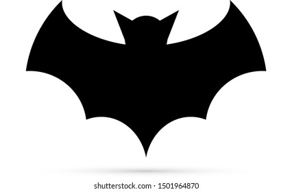 Black bat icon. Silhouette. Stencil, Halloween symbol. Flying bat cartoon vampire. Vector illustration.