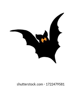 Bate negro aislado sobre fondo blanco. Ilustración del tierno murciélago de Halloween. Ilustración del vector