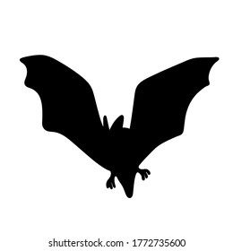 Black bat isolated on a white background. Silhouette of a bat. Design element for Halloween. Vector illustration 
