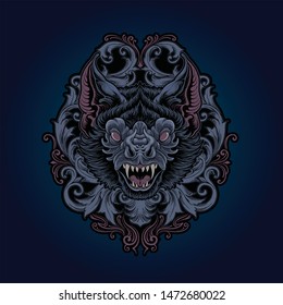black bat in javanese ornament