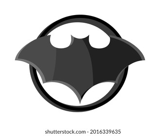 Black Bat Logo In Circle On White Background. Sign Or Symbol. Bat Icon. Batman Sign. Flat Cartoon Vector Illustration Isolated On White Background