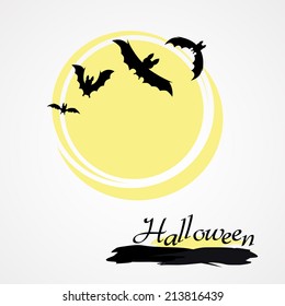 black bat on Halloween and the yellow sun on the light background for halloween