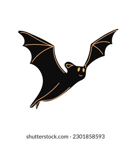 A black bat with outstretched wings on a white background. Vector illustration. halloween and mystic forest series.