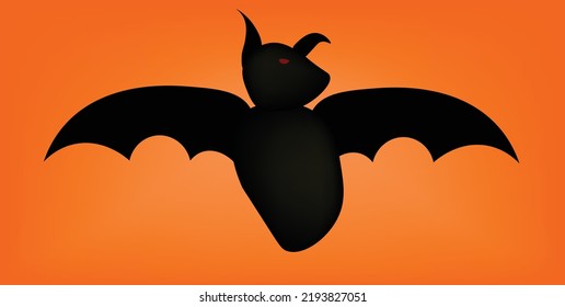 black bat with red eye in orange background halloween flying bat ghost