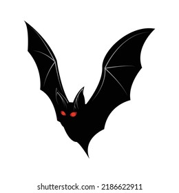 Black Bat, Scary Red Eyes, Halloween, On A White Background.