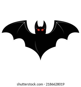 Black Bat, Scary Red Eyes, Halloween, On A White Background.