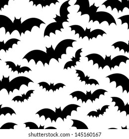 black bat seamless pattern on white