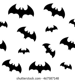 Black bat seamless pattern on white background