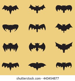 Black Bat Shape Icon Set - Vector