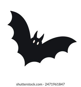 Black bat silhouette for Halloween design isolated on white background. Happy Halloween holiday banner for web, postcards, flyers, etc. Flat style vector illustration