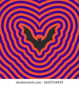Black bat silhouette with vivid orange and purple ripple pattern. Vector illustration.