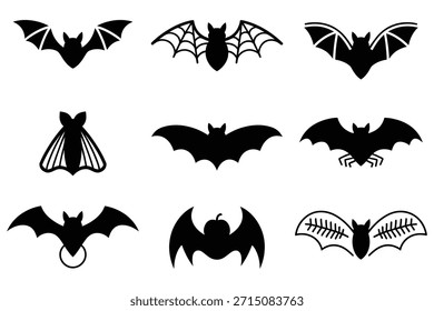 Black bat silhouettes flying spread wings vector
