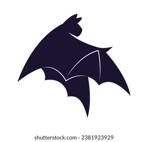 Black bat sticker. Animal with wings. Symbol of Halloween. Holiday of fear and horror. Sticker for social networks and messengers. Cartoon flat vector illustration isolated on white background