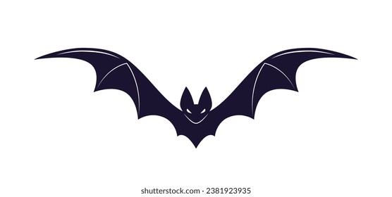 Black bat sticker. Animal with wings. Symbol of Halloween. Holiday of fear and horror. Zoology and biology. Social media sticker. Cartoon flat vector illustration isolated on white background