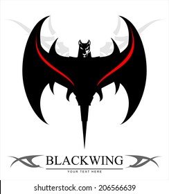 Black Bat. Stylized Bat over the tribal ornament. Symbolizing the power, protection,  etc. Suitable for team Mascot , community identity, product identity, illustration for apparel, clothing, etc.