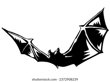 Black bat vector illustration. Halloween bat flying silhouette. Simple bat cartoon icon. Wildlife design element isolated on transparent background