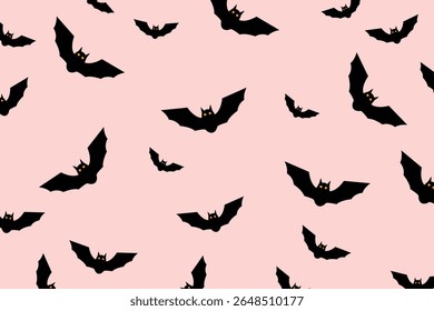 Projeto de padrão de ilustração de vetor de morcego preto para banner de Halloween, web e impressão. Scarry morcegos em fundo rosa.