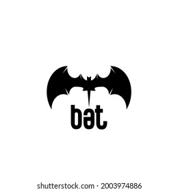 black bat vector and bat text on white background