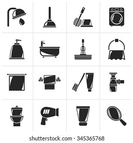 Black Bathroom and hygiene objects icons -vector icon set