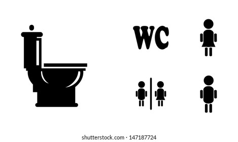 Black Bathroom Icons Set, eps vector illustration