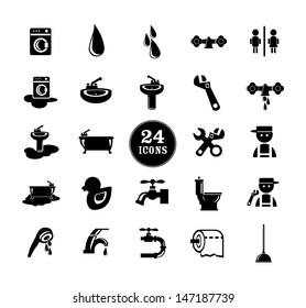 Black Bathroom Icons Set, eps vector illustration